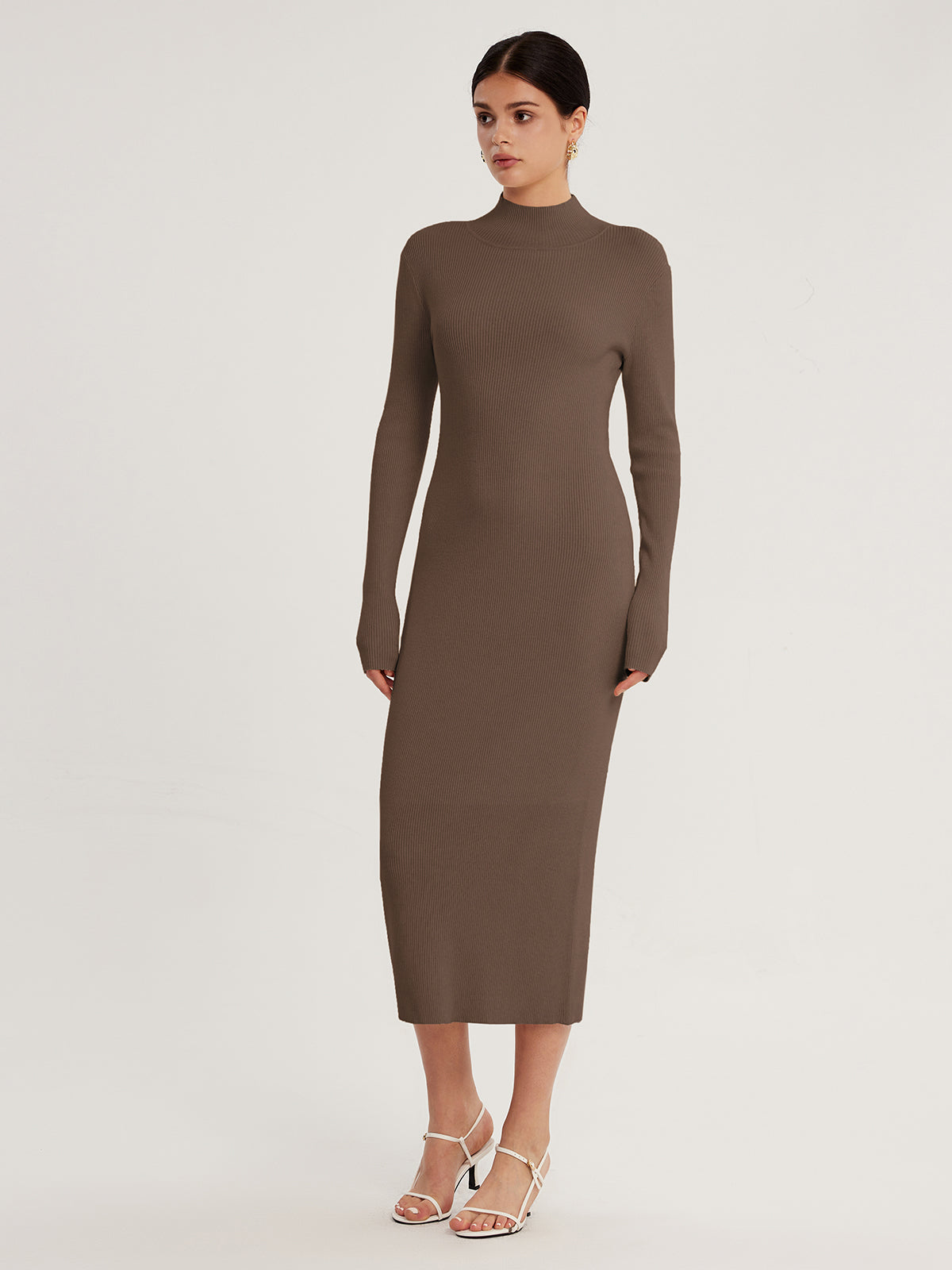 High Neck Long Sleeve Midi Dress