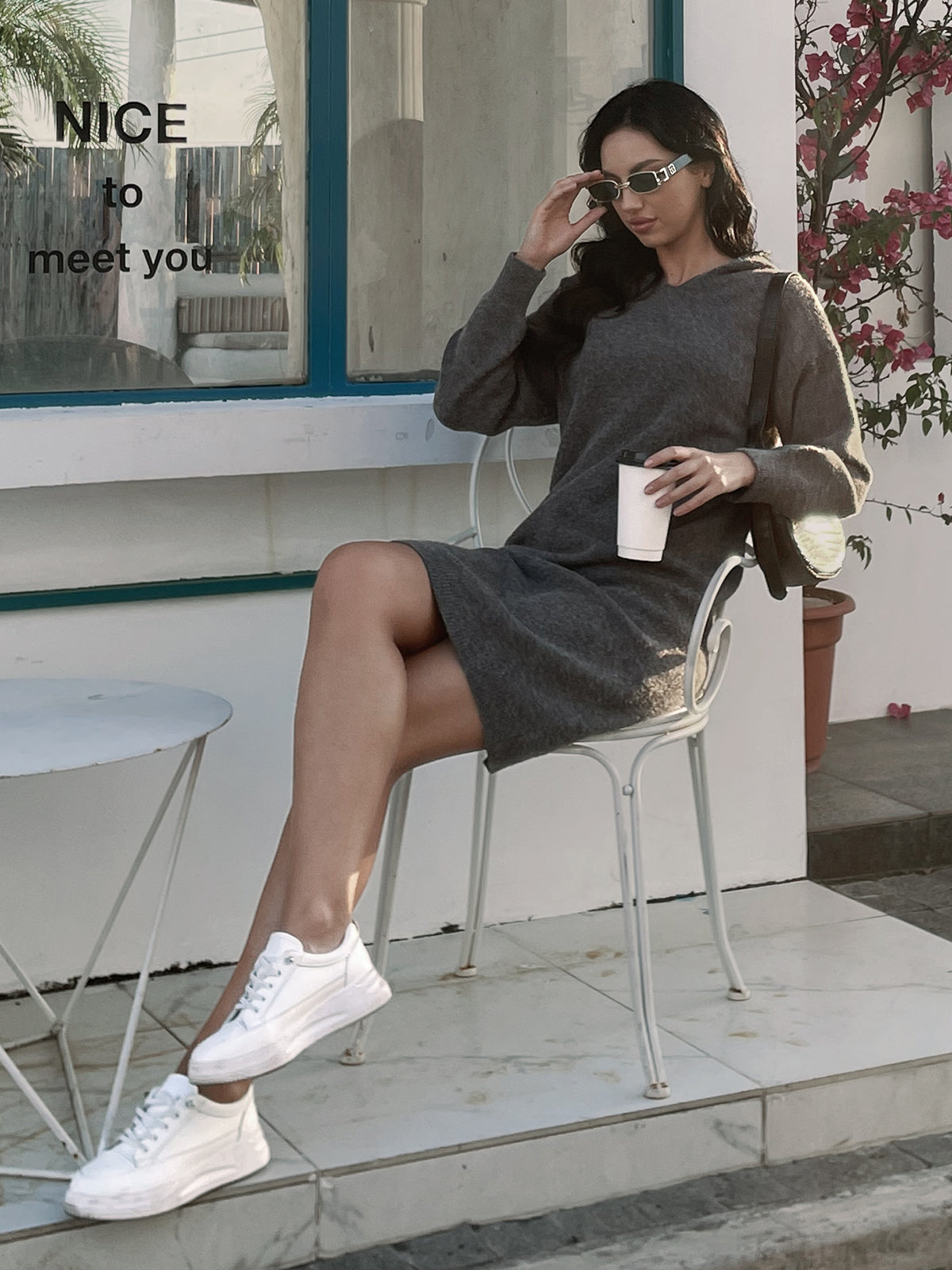 Wool Hooded Knit Midi Dress