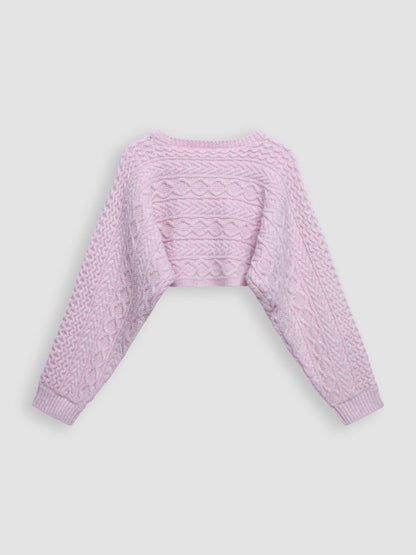 Cable Knit Cropped Loose Crewneck Long Sleeve Sweater