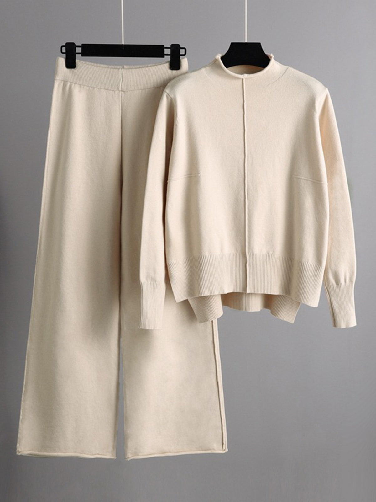 Side Slit Sweater & Knitted Wide-Leg Pant 2 Piece Lounge Set