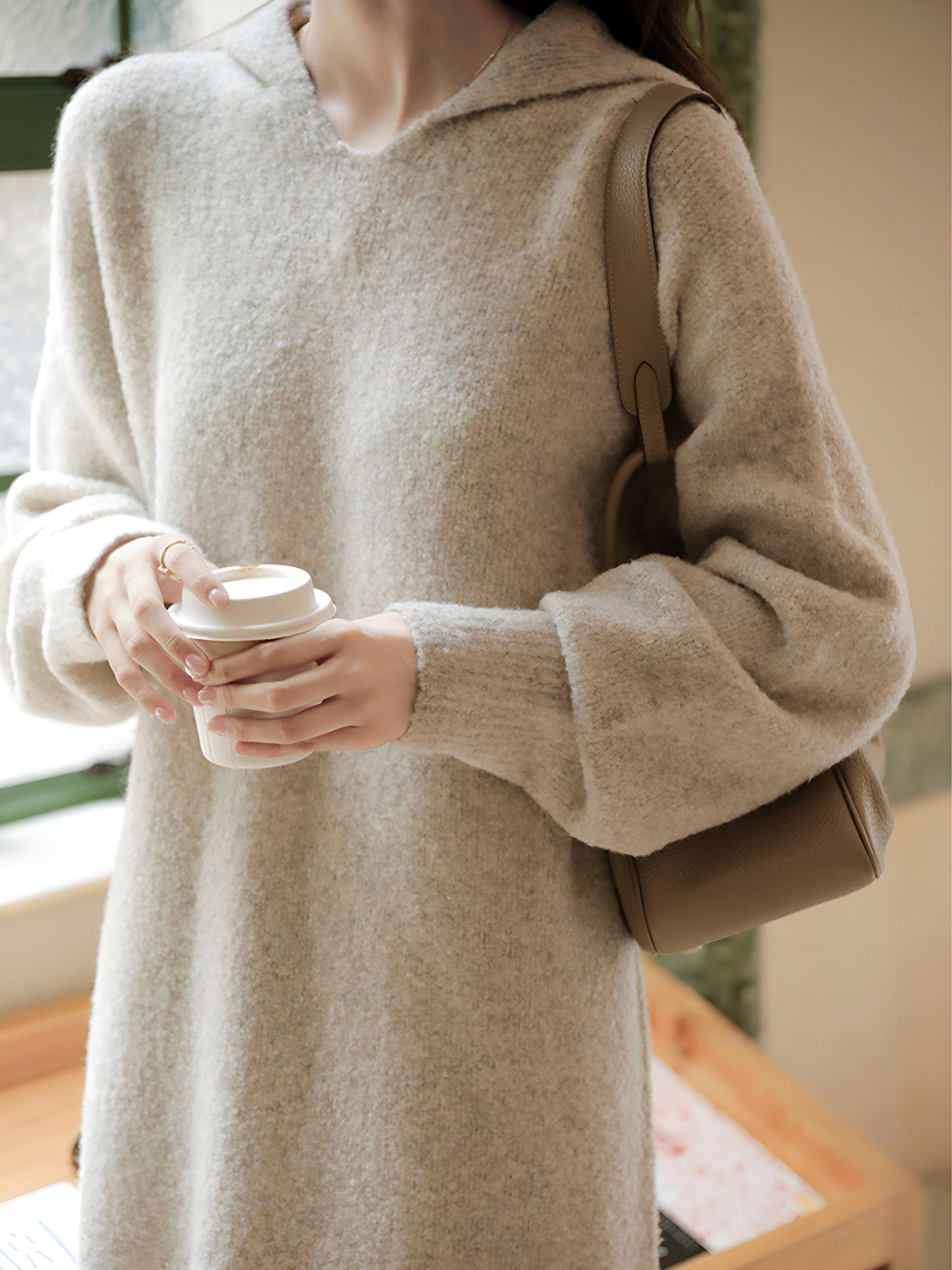 Wool Hooded Knit Midi Dress