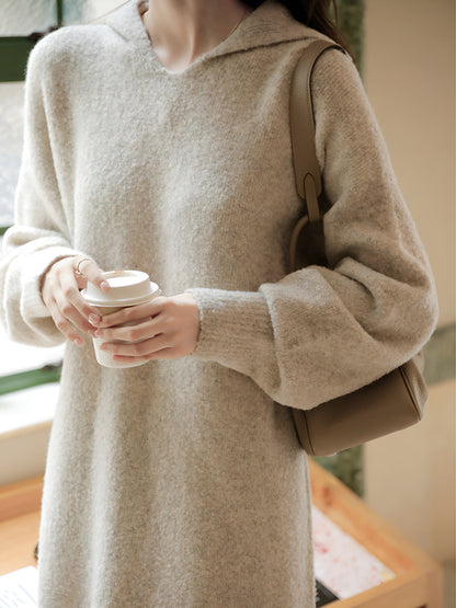 Wool Hooded Knit Midi Dress