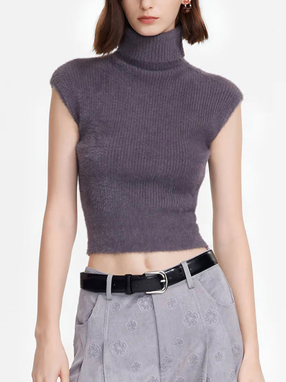 Sleeveless Turtleneck Sweater Top