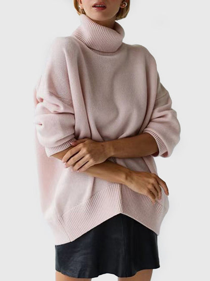 Turtle-Neck Solid Loose Sweater