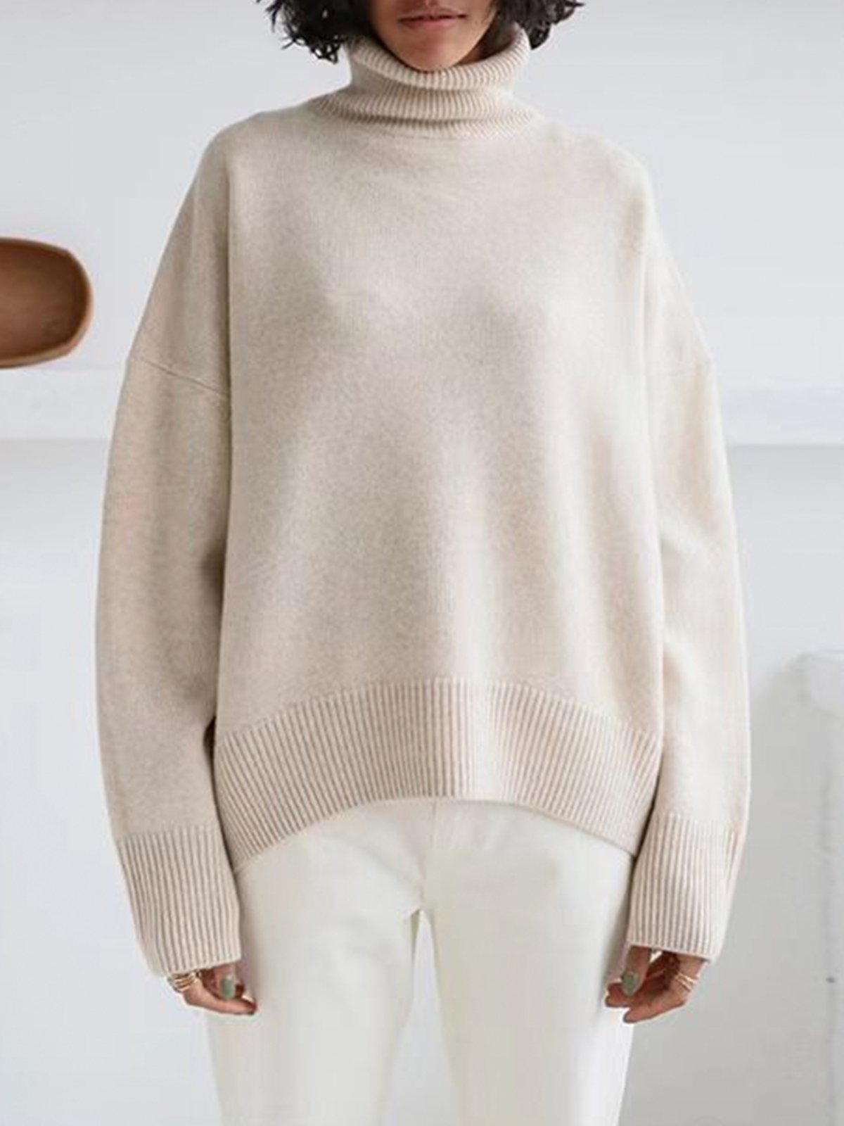 Turtle-Neck Solid Loose Sweater