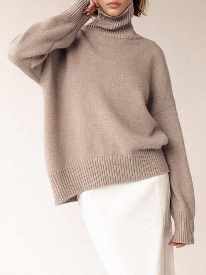 Turtle-Neck Solid Loose Sweater