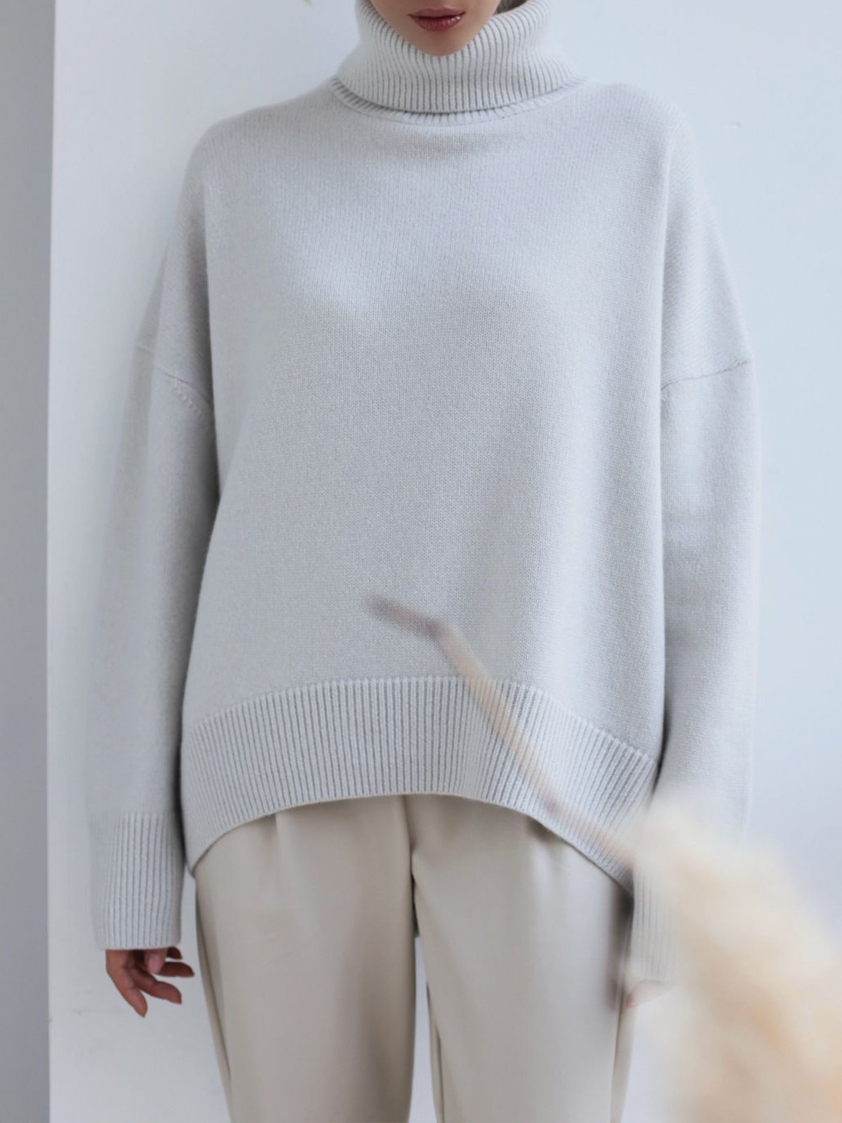 Turtle-Neck Solid Loose Sweater